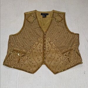 Spenser Jeremy Gold Embellished Vest Beaded Size Large 100% Silk Vintage